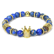 Nine forever natural stone beads bracelet men jewelry king crown charm bracelets for women pulseira masculina bileklik