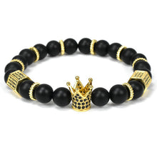 Nine forever natural stone beads bracelet men jewelry king crown charm bracelets for women pulseira masculina bileklik