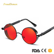 2018 New Retro Steampunk Round Sunglasses Women Vintage Small Oval Glasses For Men Popular Black Metal Spring Eyewear UV400