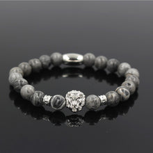 NADEEM Fashion Masculinas Natural Marble Stone Lion Head Bracelet Women Pulseras Hombre Bracciali Men's Elastic Bead Bracelet