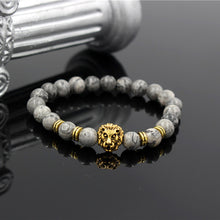 NADEEM Fashion Masculinas Natural Marble Stone Lion Head Bracelet Women Pulseras Hombre Bracciali Men's Elastic Bead Bracelet