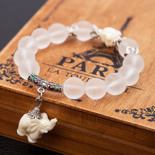 SEDmart Ethnic Matte Crystal Elephant Charm Bracelet For Women Antique Silver Buddha Head Animal Bead Cultural Bracelet Jewelry
