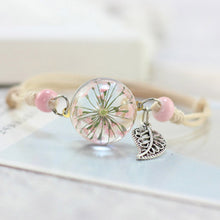 New Boho Vintage Charm Bracelet Handmade Real Dry Flower Glass Ball Weave Adjustable Bracelets Bangle for Women Fashion